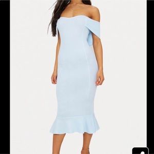New/ Dusty Blue Bardot Frill hem dress